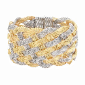 Two Tone Braided Metal Mesh Detail Magnetic Bracelet Braid Mesh Accent Bracelet, covers a range of trends, including boho, classic, festival & modern, an eye-catching alternative for all year around. Pair with tee & jeans to dress up your laid-back look, or add to a dress to enhance your work ensemble. Ideal Gift, Any Occasion