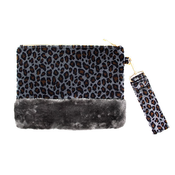 Vegan Leopard Faux Fur Trim Clutch Wristlet Bag Leopard Clutch Bag Wristlet Bag Evening Bag, Trendy evening bag will hold all your items. Easy to carry, slip your hand on back strap for extra security Perfect Gift Birthday, Christmas, Anniversary, Valentine's Day, Loved One, Special Occasion, Wedding, Prom, Graduation 