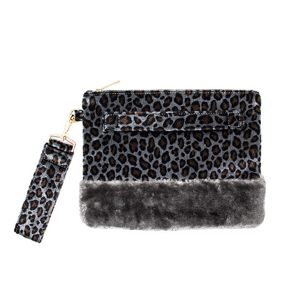 Vegan Leopard Faux Fur Trim Clutch Wristlet Bag Leopard Clutch Bag Wristlet Bag Evening Bag, Trendy evening bag will hold all your items. Easy to carry, slip your hand on back strap for extra security Perfect Gift Birthday, Christmas, Anniversary, Valentine's Day, Loved One, Special Occasion, Wedding, Prom, Graduation