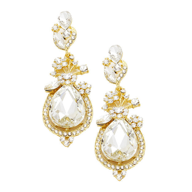 Victorian Glass Crystal Teardrop Vine Earrings - Gold - Earrings