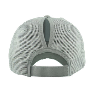Distressed Light Gray Mesh Ponytail Trucker Cap Vintage Light Gray Mesh Ponytail Baseball Cap, comfy vintage cap great for a bad hair day, pull your bun or ponytail thru the back opening, keep your hair away from face while exercising, running, playing sports or just taking a walk. Perfect Birthday Gift, Mother's Day Gift, Anniversary Gift, Thank you Gift, Graduation