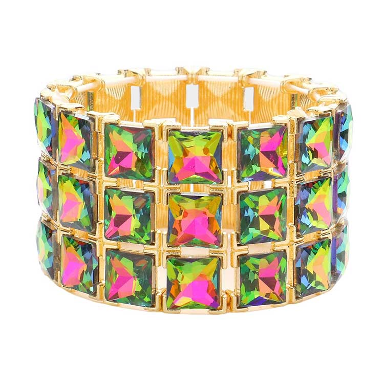 Vitrail 3Rows Square Stone Stretch Evening Bracelet, Get ready with this stretchable Bracelet and put on a pop of color to complete your ensemble. Perfect for adding just the right amount of shimmer & shine and a touch of class to special events. Wear with different outfits to add perfect luxe and class with incomparable beauty. Just what you need to update in your wardrobe.