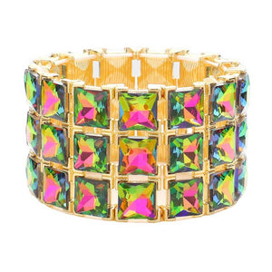 Vitrail 3Rows Square Stone Stretch Evening Bracelet, Get ready with this stretchable Bracelet and put on a pop of color to complete your ensemble. Perfect for adding just the right amount of shimmer & shine and a touch of class to special events. Wear with different outfits to add perfect luxe and class with incomparable beauty. Just what you need to update in your wardrobe.
