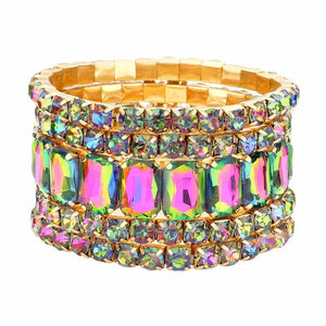 Vitrail 5PCS Rectangle Round Stone Stretch Multi Layered Bracelets, Add this 5 piece multi layered bracelet to light up any outfit, feel absolutely flawless. perfectly lightweight for all-day wear, coordinate with any ensemble from business casual to everyday wear, put on a pop of color to complete your ensemble. Awesome gift idea for birthday, Anniversary, Valentine’s Day or any special occasion.