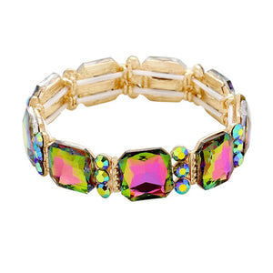 Vitrail Sparkling Emerald Cut Glass Crystal Stretch Bracelet Crystal Bracelet , Glitzy glass crystals, stylish stretch bracelet that is easy to put on, take off and comfortable to wear. The perfect match for your LBD, multiple colors to match your wardrobe, Accent your work or casual attire with this  dazzling bracelet. 