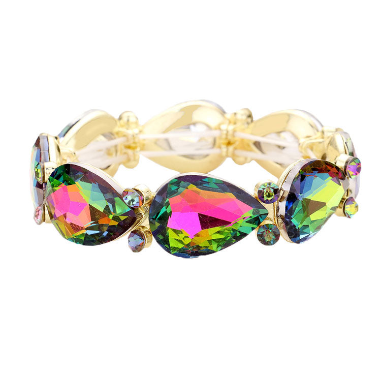 Vitrail Glass Crystal Teardrop Accented Stretch Evening Bracelet, Get ready with these Stretch Bracelet, put on a pop of color to complete your ensemble. Perfect for adding just the right amount of shimmer & shine and a touch of class to special events. Perfect Birthday Gift, Anniversary Gift, Mother's Day Gift, Graduation Gift.