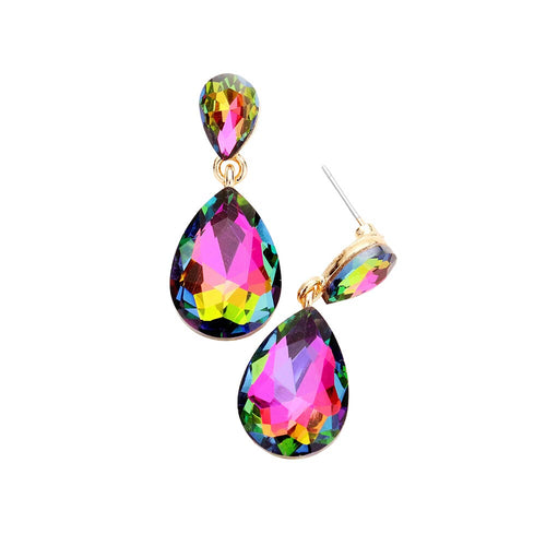 Women's Glass Crystal Teardrop Dangle Earrings - Vitrail