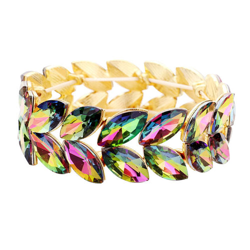 Marquise Glass Crystal Stretch Evening Bracelet - Vitrail