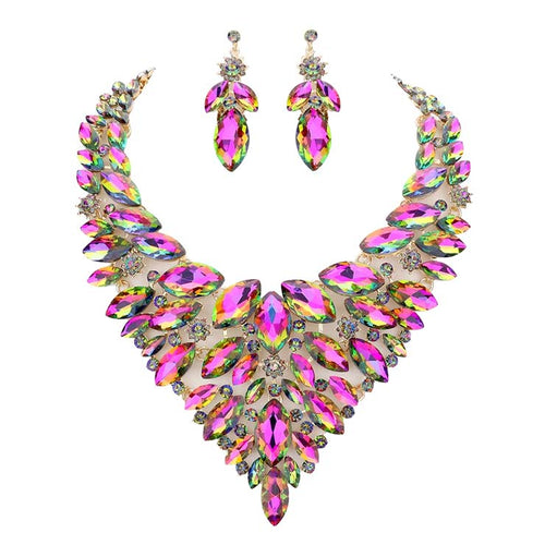Marquise Stone Cluster Statement Evening Necklace - Vitrail