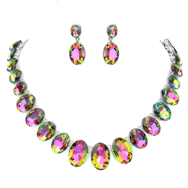 Vitrail Oval Stone Link Evening Necklace. Wear together or separate according to your event, versatile enough for wearing straight through the week, perfectly lightweight for all-day wear, coordinate with any ensemble from business casual to everyday wear, the perfect addition to every outfit.
