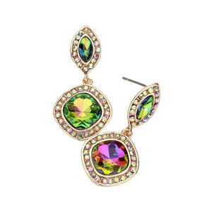 Vitrail Rhinestone Marquise Square Stone Dangle Evening Earrings, Elegant dangle earrings put on a pop of color to complete your ensemble. Beautifully crafted design adds a gorgeous glow to any outfit. Perfect for adding just the right amount of shimmer & shine. Perfect for Birthday Gift, Anniversary Gift, Mother's Day Gift, Graduation Gift.