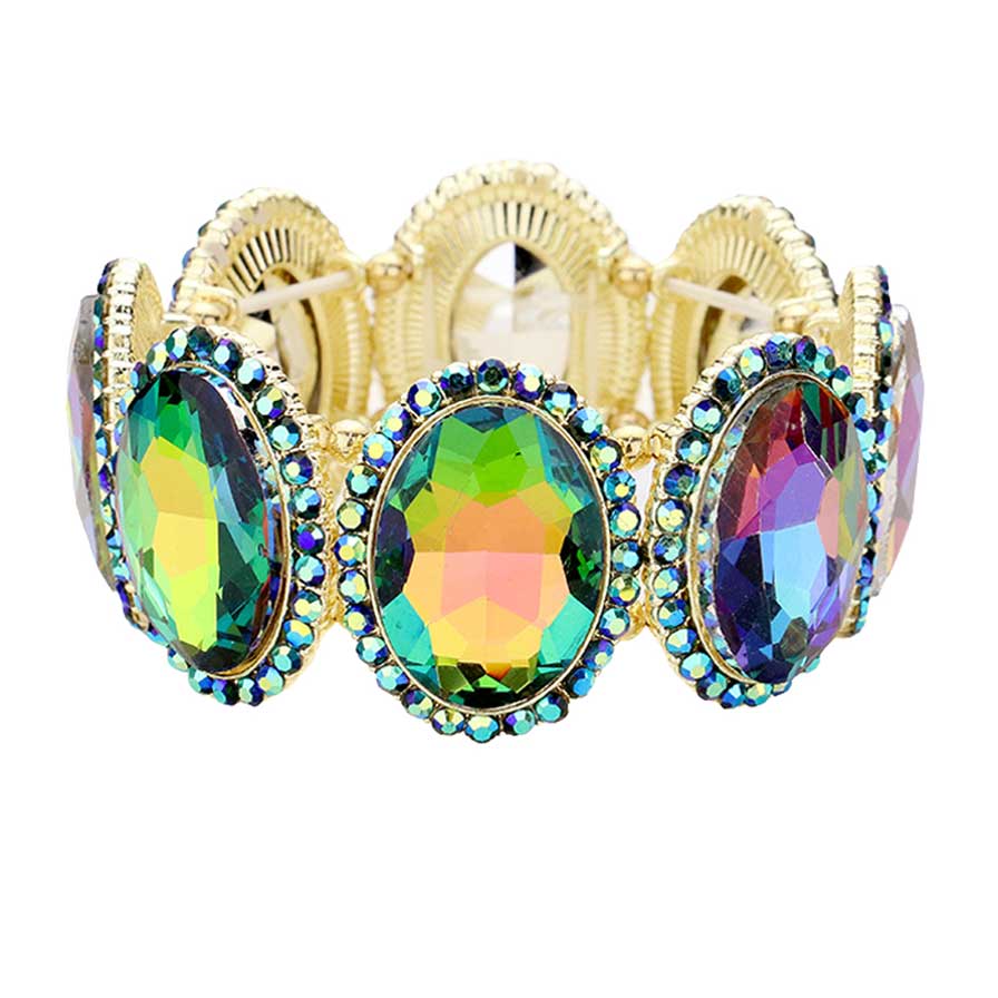 Vitrail Rhinestone Trim Oval Crystal Stretch Evening Bracelet, brings a gorgeous glow to your outfit to show off royalty on any special occasion. It's a perfect beauty that highlights your appearance and grasps everyone's eye on any special occasion. Is a glowing and sparkling beauty that is perfect to show off your glowing look and enrich your beauty to a greater extent.