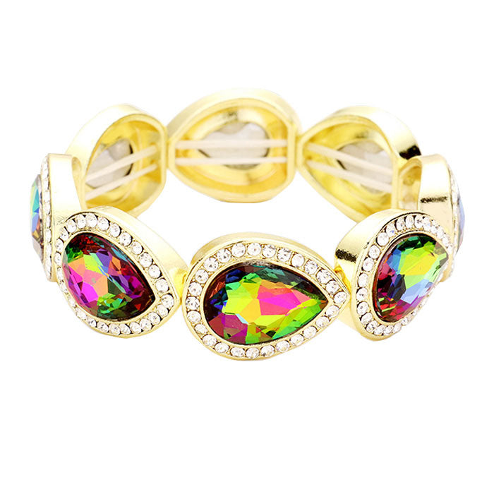 Vitrail Rhinestone Trim Teardrop Crystal Stretch Evening Bracelet, Get ready with these Stretch Bracelet, put on a pop of color to complete your ensemble. Perfect for adding just the right amount of shimmer & shine and a touch of class to special events. Perfect Birthday Gift, Anniversary Gift, Mother's Day Gi