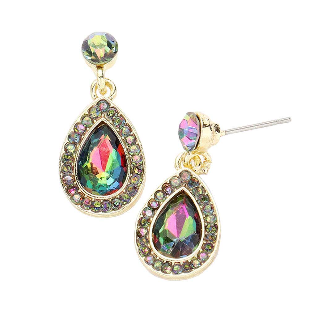 Vitrail Rhinestone Trim Teardrop Stone Dangle Evening Earrings, This teardrop dangle earrings put on a pop of color to complete your ensemble. Beautifully crafted design adds a gorgeous glow to any outfit. Luminous Teardrop Stone and sparkling rhinestones give these stunning earrings an elegant look. Perfect for adding just the right amount of shimmer & shine. Perfect for Birthday Gift, Anniversary Gift, Mother's Day Gift, Graduation Gift.