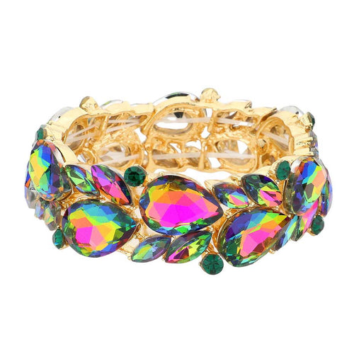 Teardrop Cluster Marquise Stone Stretch Evening Bracelet - Vitrail