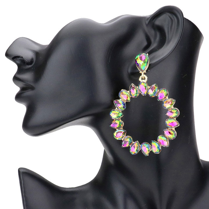 Vitrail Teardrop Stone Cluster Open Circle Dangle Evening Earrings. Beautifully crafted design adds a gorgeous glow to any outfit. Jewelry that fits your lifestyle! Perfect Birthday Gift, Anniversary Gift, Mother's Day Gift, Anniversary Gift, Graduation Gift, Prom Jewelry, Just Because Gift, Thank you Gift.