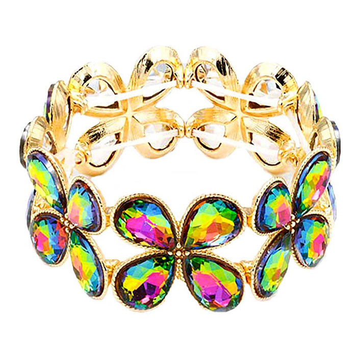 Vitrail Teardrop Stone Cluster Stretch Evening Bracelet, look as majestic on the outside as you feel on the inside, eye-catching sparkle, sophisticated look you have been craving for!  Can go from the office to after-hours easily, adds a stunning glow to any outfit. Stylish bracelet that is easy to put on, take off. Perfect gift for you or a loved one!