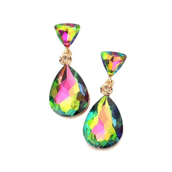 Vitrail Triangle Round Teardrop Stone Link Dangle Evening Earrings, get into the groove with our gorgeous earrings, add a pop of color to your ensemble, just the right amount of shimmer & shine, touch of class, beauty and style to any special events. Birthday Gift, Anniversary Gift, Mother's Day Gift, Graduation Gift.