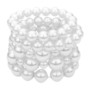 White 5PCS Pearl Strand Stretch Bracelets. Look as regal on the outside as you feel on the inside with this bracelets, feel absolutely flawless. Fabulous fashion and sleek style adds a pop of pretty color to your attire, coordinate with any ensemble from business casual to wear.  Perfect Birthday Gift, Anniversary Gift, Mother's Day Gift, Thank you Gift.