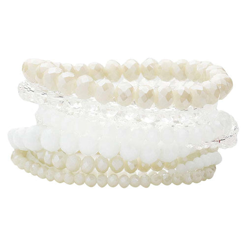 9PCS Faceted Bead Stretch Bracelets - White