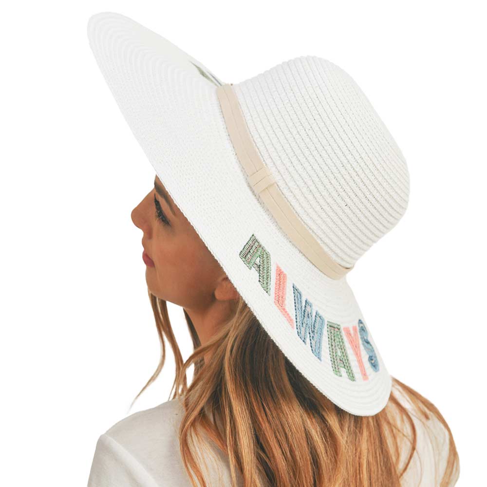 Beige Always On Vacay Sequin Message Straw Panama Sun Hat, a beautiful & comfortable Straw Panama Sun Hat is suitable for summer wear to amp up your beauty & make you more comfortable everywhere. It's an excellent gift item for your friends & family or loved ones this summer.