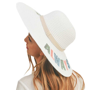 White Always On Vacay Sequin Message Straw Panama Sun Hat, a beautiful & comfortable Straw Panama Sun Hat is suitable for summer wear to amp up your beauty & make you more comfortable everywhere. It's an excellent gift item for your friends & family or loved ones this summer.