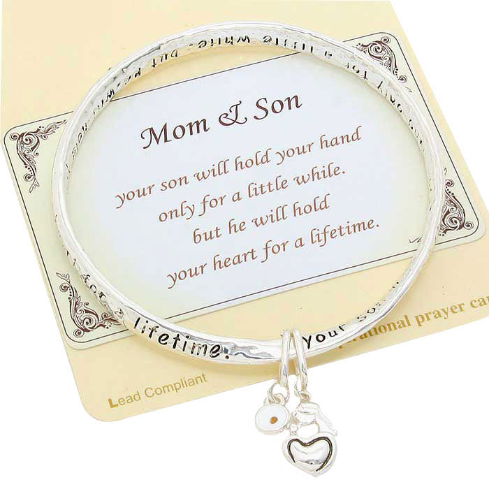 White Antique Silver Mom & Son Heart Charm Bracelet,  Make your Mom feel special with this gorgeous Charm Bracelet gift! Her heart will swell with joy!  These  bracelets are easy to put on, take off and so comfortable for daily wear. It will be your new favorite go-to accessory. Perfect Birthday gift, friendship day, Mother's Day, Graduation Gift or any other Special occasion.