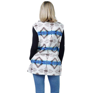 White Aztec Patterned Sherpa Fleece Pocket Vest, beautiful, soft feel and comfortable and the absolutely beautiful accessory for boosting up your gorgeousness and confidence with comfort. It will warm you up without all the weight and keeps you looking stylish! Great for traveling, layering is best so you can take off or put on easily. It is nice to feel stylish while being comfortable. You can throw it on over so many pieces elevating any casual outfit! 