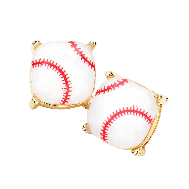 White Baseball Printed Square Stud Earrings, Easy to wear & versatile enough for wearing straight through the week. Coordinate with any ensemble from business casual to daily wear. It's the perfect addition to every outfit. Perfect jewelry gift to expand a woman's fashion wardrobe with a modern, on-trend style.