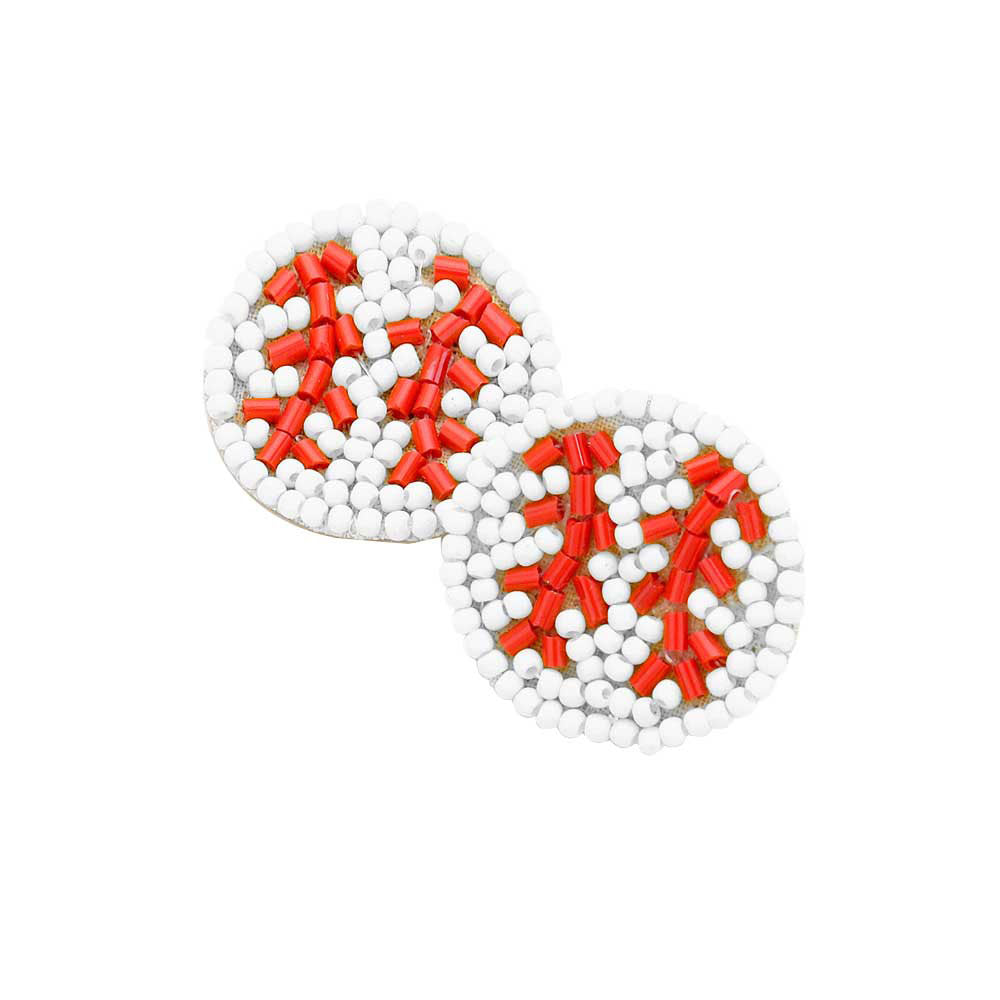 White Baseball Seed Beaded Stud Earrings, Seed Beaded baseball dangle earrings fun handcrafted jewelry that fits your lifestyle, adding a pop of pretty color. Enhance your attire with these vibrant artisanal earrings to show off your fun trendsetting style. Great gift idea for your Loving One.