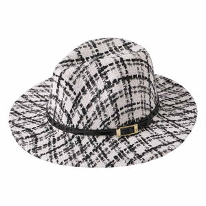 White Belt Band Accented Check Patterned Fedora Hat, extends your classy look with perfect Fedora hat, adds a great accent to your wardrobe, Unique, timeless and classic. Fedora Hat looks cool and fashionable. Perfect for that bad hair day, or simply casual everyday wear; Makes a great gift for that fashionable on-trend friend of yours. This hat will soon be a favorite that goes with you everywhere. Stay comfortable outside on sunny days and also Fall or winter. 