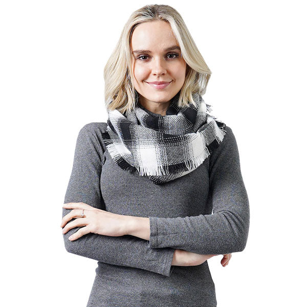 White Buffalo Check Infinity With Frayed Edge. This timeless scarf is Soft, Lightweight and Breathable Fabric, Close to Skin, Comfortable to Wear. Keeps you warm and toasty in the cold weather. You can throw it on over so many pieces elevating any casual outfit! A perfect gift for Wife, Mom, Birthday, Holiday, Christmas, Anniversary, Fun Night Out. Great for daily wear in the cold winter to protect you against the chill. Enjoy the winter with enhanced luxe!