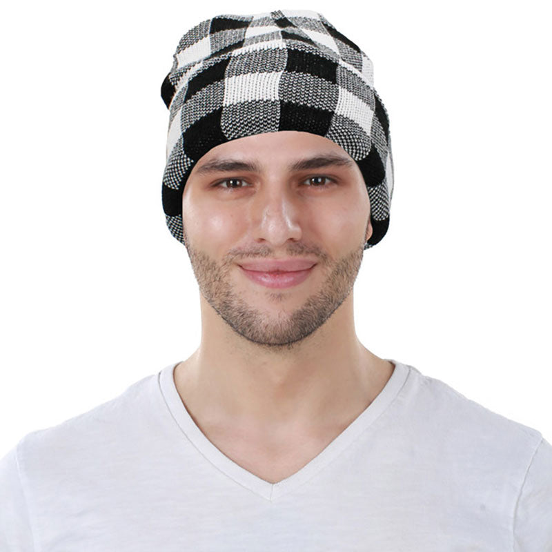 White Buffalo Check Patterned Knit Beanie Hat, Before running out the door into the cool air, you’ll want to reach for these toasty beanie to keep your hands warm. Accessorize the fun way with these beanie, it's the autumnal touch you need to finish your outfit in style. Awesome winter gift accessory!