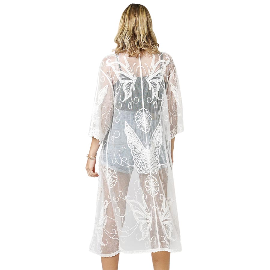 White Butterfly Lace Long Cover Up Kimono Poncho, an attractive lightweight Poncho that is made of soft and breathable material, amps up your beauty with a perfect attraction everywhere. Its eye-catchy butterfly design makes you stand out every time. Look perfectly breezy and laid-back as you head to the beach.