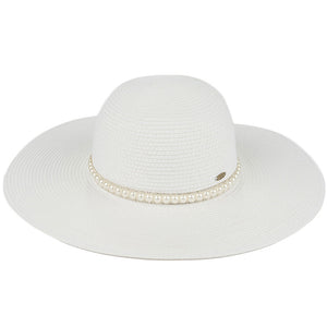 White C C Pearl Trim Band Straw Panama Hat, a beautiful & comfortable panama hat is suitable for summer wear to amp up your beauty & make you more comfortable everywhere. Excellent panama hat for wearing while gardening, traveling, boating, on a beach vacation, or to any other outdoor activities. A great cap can keep you cool and comfortable even when the sun is high in the sky. 