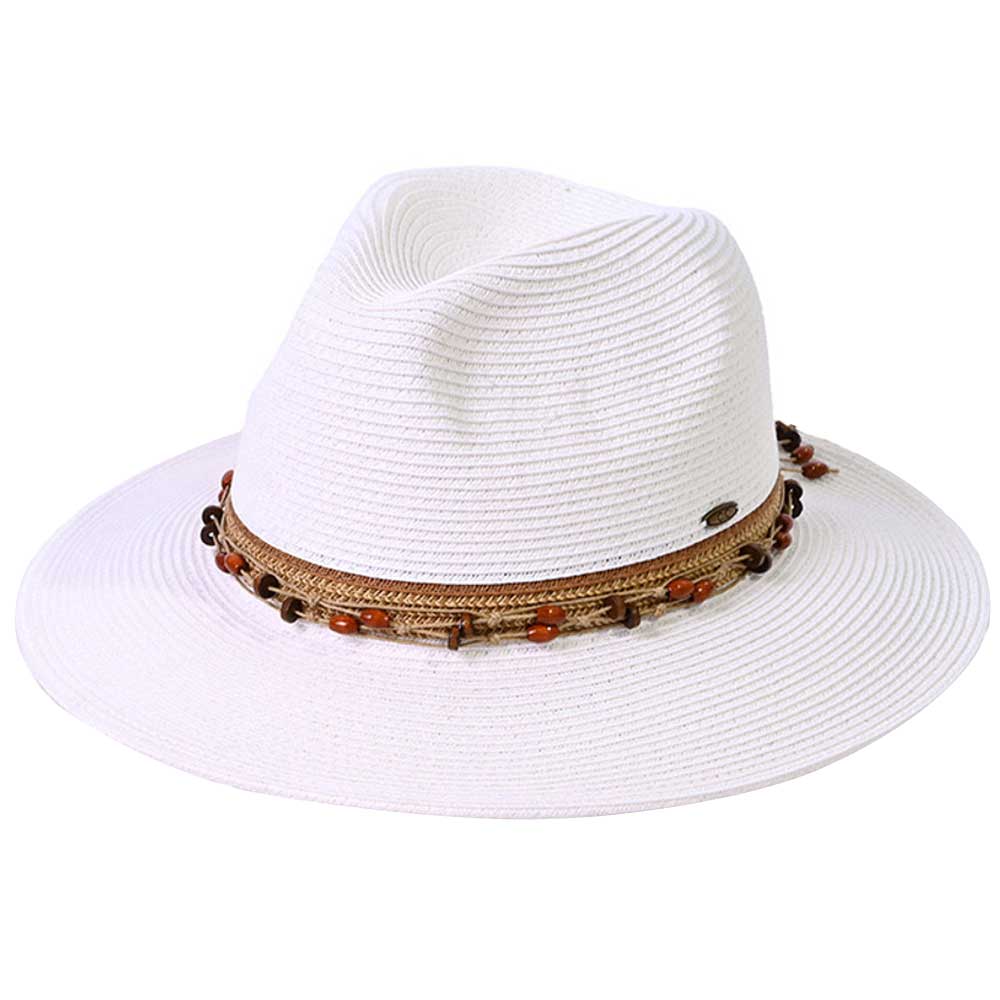 White C.C Scatter Natural Wooden Beaded Trim Panama Hat, Keep your styles on even when you are relaxing at the pool or playing at the beach. Large, comfortable, and perfect for keeping the sun off of your face, neck, and shoulders. Perfect gifts for Christmas, holidays, Valentine's Day, or any meaningful occasion.