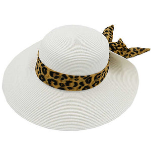 White C.C Wide Brim Leopard Print Rolled Up Sunhat, Keep your styles on even when you are relaxing at the pool or playing at the beach. Large, comfortable, and perfect for keeping the sun off of your face, neck, and shoulders. Perfect summer, beach accessory. Ideal for travelers who are on vacation or just spending some time in the great outdoors.