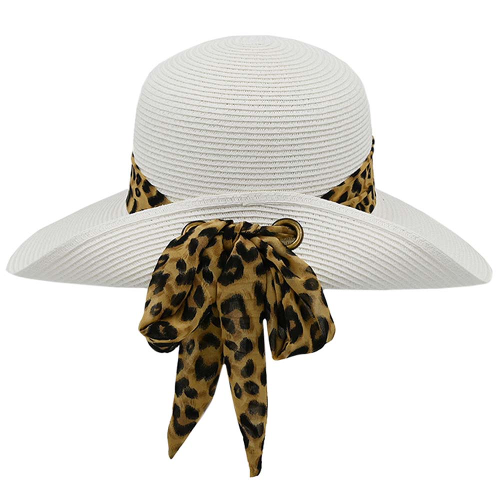 White C.C Wide Brim Leopard Print Rolled Up Sunhat, Keep your styles on even when you are relaxing at the pool or playing at the beach. Large, comfortable, and perfect for keeping the sun off of your face, neck, and shoulders. Perfect summer, beach accessory. Ideal for travelers who are on vacation or just spending some time in the great outdoors.