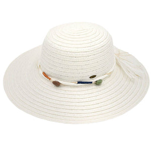 White C.C Wide Brim Stone Trim Band Sunhat, Keep your styles on even when you are relaxing at the pool or playing at the beach. Large, comfortable, and perfect for keeping the sun off of your face, neck, and shoulders. Perfect summer, beach accessory. Ideal for travelers who are on vacation or just spending some time in the great outdoors.