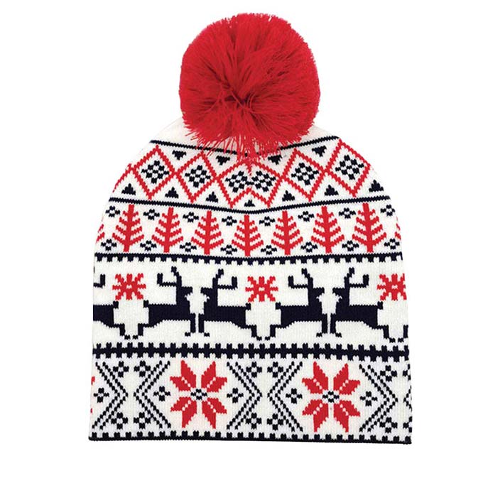 White Christmas Reindeer Pom Knit Beanie Hat, embrace the Christmas spirit with this beautiful Reindeer Beanie Hat. Before running out the door into the cool air or Christmas Party, you’ll want to reach for this toasty beanie to keep you incredibly warm and toasty. Whenever you wear this beanie hat with a Christmas Snowman design, you'll look like the ultimate fashionista to drag the crowd's attraction at the Christmas party.