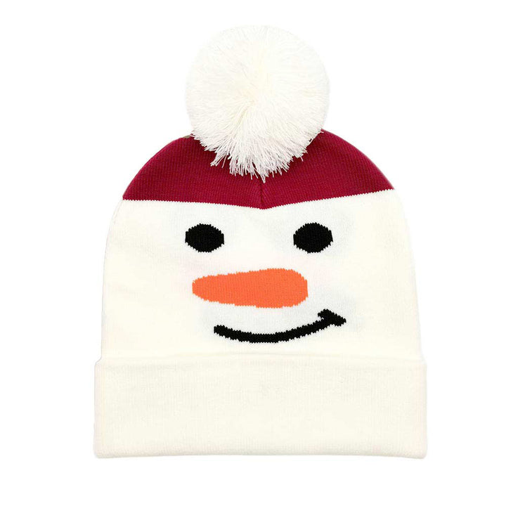 White Christmas Snowman Pom Knit Beanie Hat, The beautiful soft beanie hat with Snowman pom for women winter, fashion and cute, you can match it with different styles of clothing. Whenever you wear this beanie hat with a Christmas Snowman design, you'll look like the ultimate fashionista to drag the crowd's attraction at the Christmas party. It's the autumnal touch you need to finish your outfit in style. Excellent winter gift accessory! 