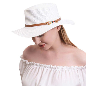 White Color Block Pointed Faux Leather Band Straw Sun Hat, this straw sun hat is lightweight, breathable, and skin-friendly for all-day wear and has an interior band for comfort. Perfect for lounging at the beach, clubbing, race day events, or simply casual everyday wear. A great gift for your fashionable on-trend friends.