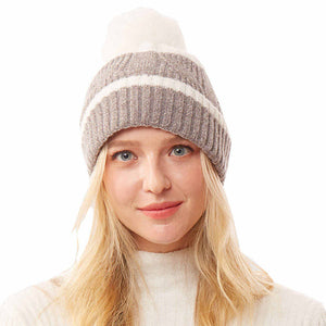 White Two-Tone Pom Pom Beanie Hat Warm Fleece Hat Pom Pom Hat, reach for this classic toasty hat to keep you incredibly warm in the chilly winter weather, the wintry touch finish to your outfit. Perfect Gift Birthday, Christmas, Holiday, Anniversary, Stocking Stuffer, Secret Santa, Valentine's Day, Loved One, BFF