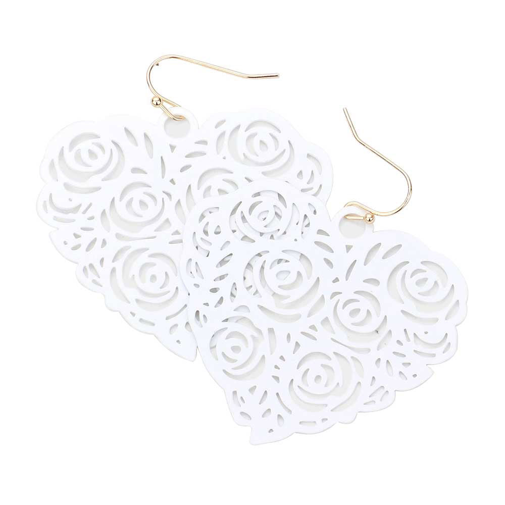 White Cut Out Flower Detailed Brass Metal Heart Dangle Earrings, Take your love for accessorizing to a new level of affection with the floral heart dangle earrings. These earrings are crafted with metal & a heart design that adds a gorgeous glow to any outfit. Adorable and will get you into that lovely mood in an instant! Wear these gorgeous earrings to make you stand out from the crowd & show your trendy choice this valentine.