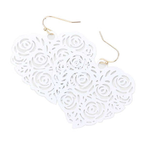 White Cut Out Flower Detailed Brass Metal Heart Dangle Earrings, Take your love for accessorizing to a new level of affection with the floral heart dangle earrings. These earrings are crafted with metal & a heart design that adds a gorgeous glow to any outfit. Adorable and will get you into that lovely mood in an instant! Wear these gorgeous earrings to make you stand out from the crowd & show your trendy choice this valentine.