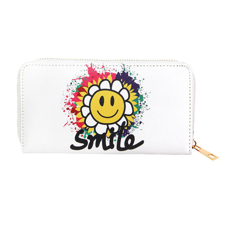 White Daisy Smiley Face Wallet. look like the ultimate fashionista even when carrying a small pouch for your money or credit cards. Great for when you need something small to carry or drop in your bag. Makes shopping super easy without having to lug around a huge purse! Perfect for grab and go errands, keep your keys handy & ready for opening doors as soon as you arrive. Perfect Gift Birthday, Anniversary Gift, Mother's Day, etc.