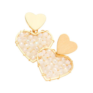 White Faceted Bead Wrapped Heart Link Dangle Earrings, take your love for statement accessorizing to a new level of affection with these bead heart earrings. These Earrings is very perfect for your Valentine's day. These faceted heart earrings can be given as on Valentine's Day, anniversaries, or other meaningful festivals.