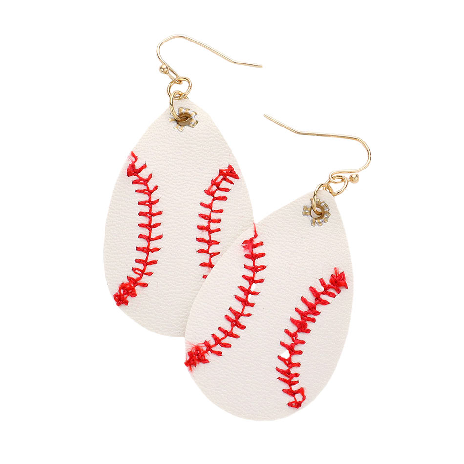 White Faux Leather Teardrop Baseball Dangle Earrings, enhance your attire with these beautiful baseball dangle earrings to show off your fun trendsetting style. These faux leather teardrop dangle earrings will garner compliments all day long. Whether day or night or wearing a dress or a coat, these earrings will make you look more glamorous and beautiful.