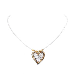 White Felt Back Beaded Heart Pendant Necklace, this beautiful heart-themed pendant necklace is the ultimate representation of your class & beauty. Get ready with these heart pendant necklaces to receive compliments putting on a pop of color to complete your ensemble in perfect style for anywhere, any time, or any other occasion.