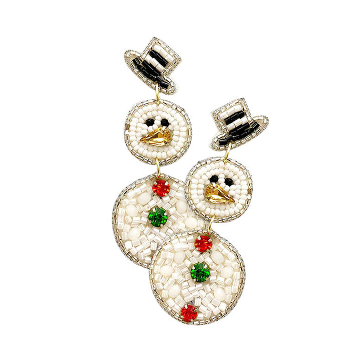 White Felt Back Beaded Snowman Dangle Earrings. Beautifully crafted design adds a gorgeous glow to any outfit with Christmas theme. Get into the Christmas spirit with our gorgeous Christmas dangle earrings, Bright design with Christmas themed colors and pattern will the perfect choice to your Christmas costumes. Ideal gift for you loved ones, girlfriend, wife, daughter, sisters, share with your family on Christmas.